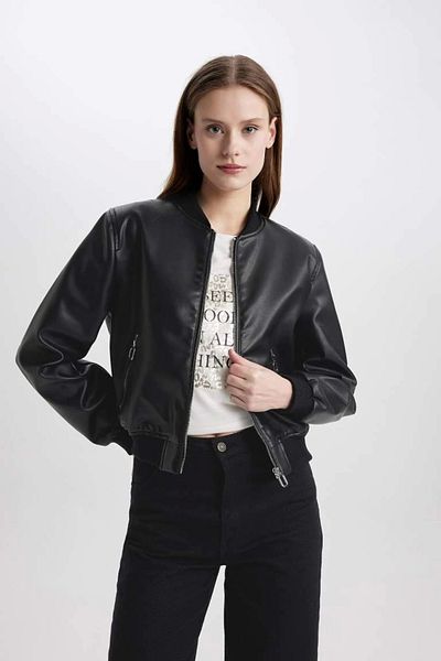 DeFacto Model C2686 - Palton din piele artificială cu guler Bomber College