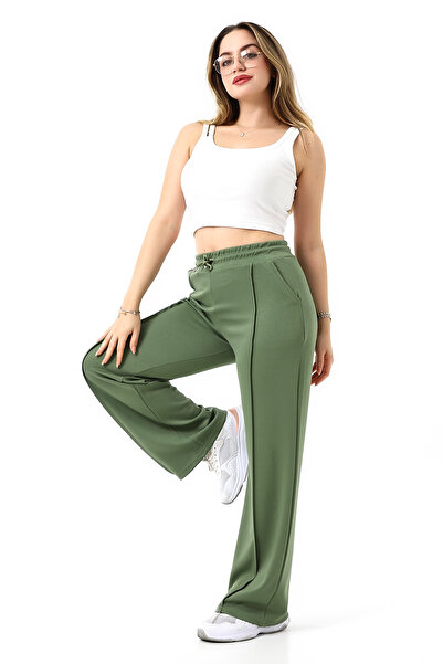 Gugus Women's Trendy Wide Leg Sweatpants with Stitched Front and 2 Pockets