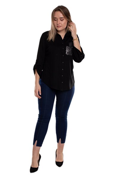 TULIN 79110 Çimalı Paça Önden Yırtmaçlı Pamuklu Kadın Tayt Pantolon