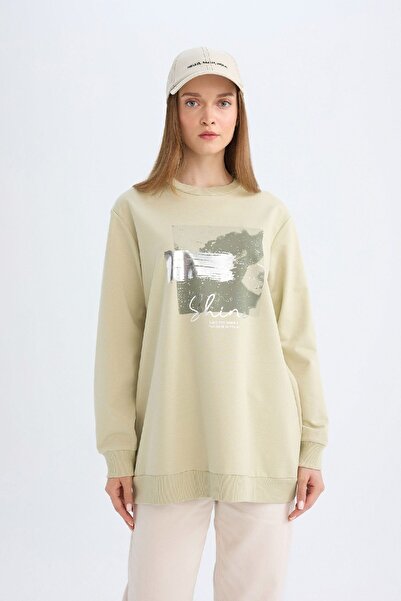 DeFacto Regular Fit Bisiklet Yaka Parlak Baskılı Sweatshirt Tunik D7572AX24WN