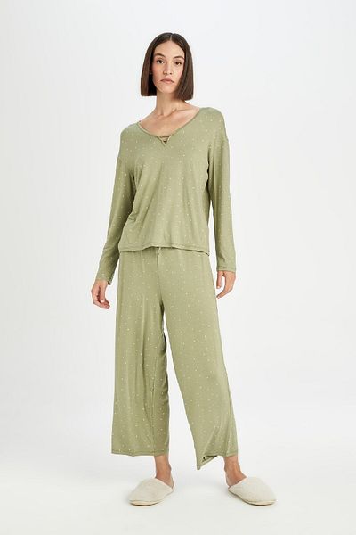 DeFacto Costum de pijama Fall In Love, viscoză, cu buline, decolteu în V, cu mânecă lungă, cu talie elastică, fund D5659ax24au