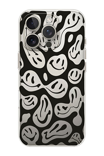 shoptocase iPhone 16 PRO Uyumlu Gülenyüzler Desenli Şeffaf Silikon Telefon Kı...