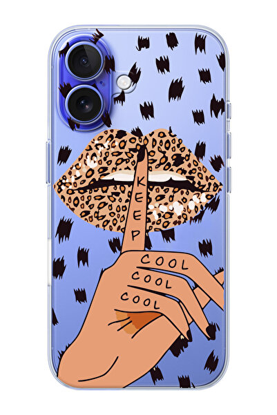 shoptocase iPhone 16 PLUS Uyumlu Keep Cool Desenli Şeffaf Silikon Telefon Kılıfı