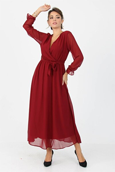 Dipmoda Rochie lungă din șifon pentru femei, cu detaliu de legare, nou sezon ...