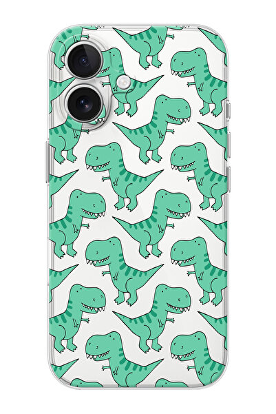shoptocase iPhone 16  Uyumlu Dinozor Desenli Şeffaf Silikon Telefon Kılıfı