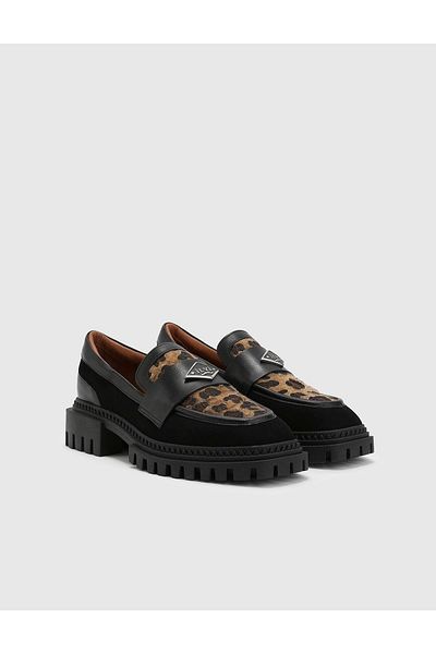 İLVİ Loafer de damă Edda din piele de căprioară naturală cu model leopard negru
