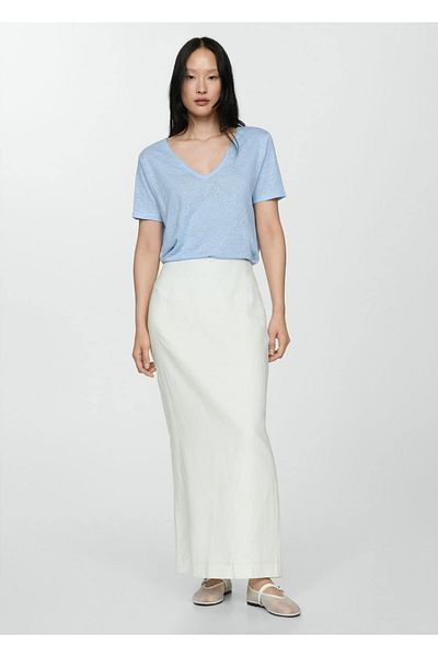 MANGO Woman Tricou din in cu maneca scurta