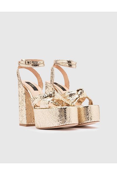 İLVİ Alcott Genuine Leather Women's Sandals - Snake Print, Gold Color, Heels
