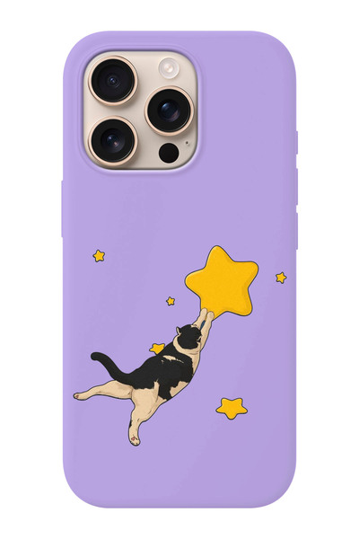 shoptocase iPhone 16 PRO Uyumlu Kedi ve Yıldız Desenli İçi Süet Silikon Telef...