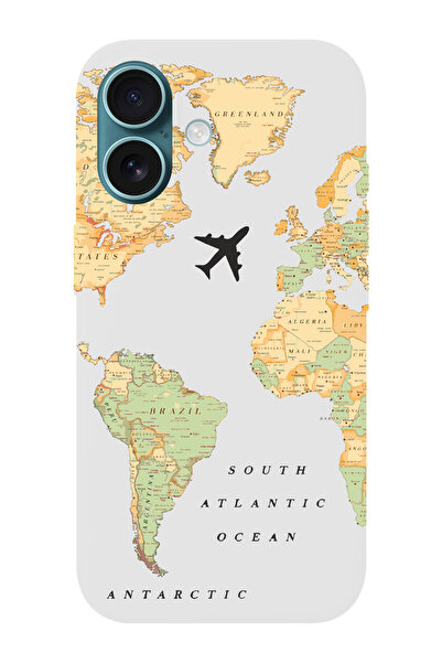 shoptocase iPhone 16 PLUS Uyumlu Eski Dünya Haritası Desenli İçi Süet Silikon...