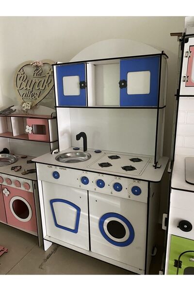 bahadır grup Oyuncak Mutfak, Büyük Boy Ahşap Oyuncak Mutfak, Erkek Çocuk Oyuncak Mutfak Seti, Mavi