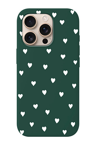 shoptocase iPhone 16 PRO Uyumlu Kalpler Desenli İçi Süet Silikon Telefon Kılıfı