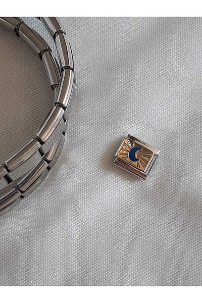 bijoux uniques Italian Bracelet Steel Moon Detailed Charm