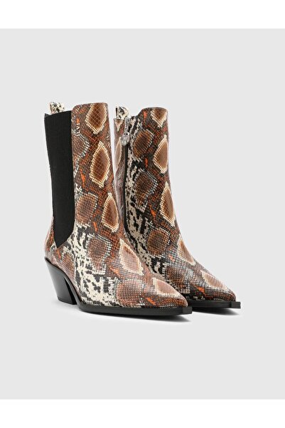 İLVİ Diane Hakiki Baskılı Deri Kadın Kahverengi Topuklu Bot