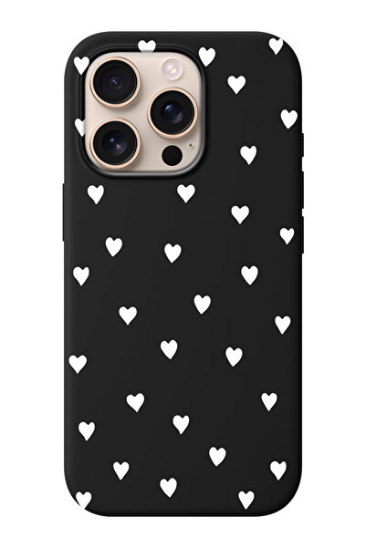 shoptocase iPhone 16 PRO Uyumlu Kalpler Desenli İçi Süet Silikon Telefon Kılıfı