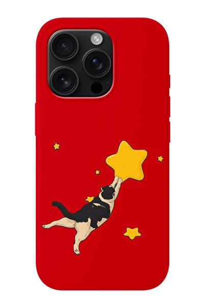 shoptocase iPhone 16 PRO MAX Uyumlu Kedi ve Yıldız Desenli İçi Süet Silikon T...