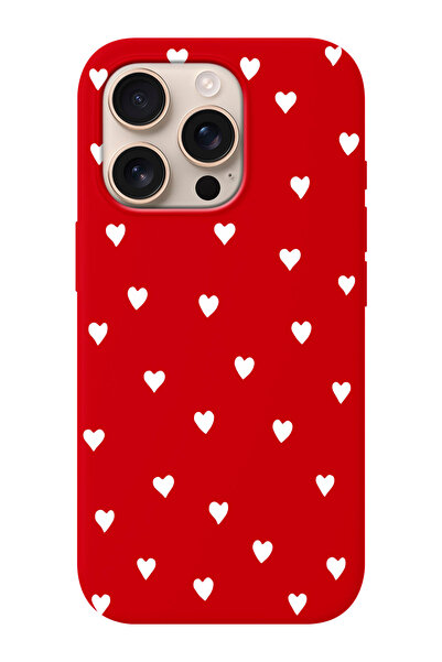 shoptocase iPhone 16 PRO Uyumlu Kalpler Desenli İçi Süet Silikon Telefon Kılıfı