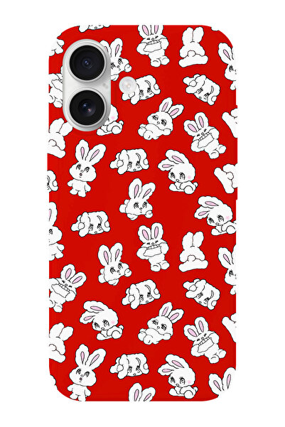 shoptocase iPhone 16 Uyumlu Tavşan Desenli İçi Süet Silikon Telefon Kılıfı
