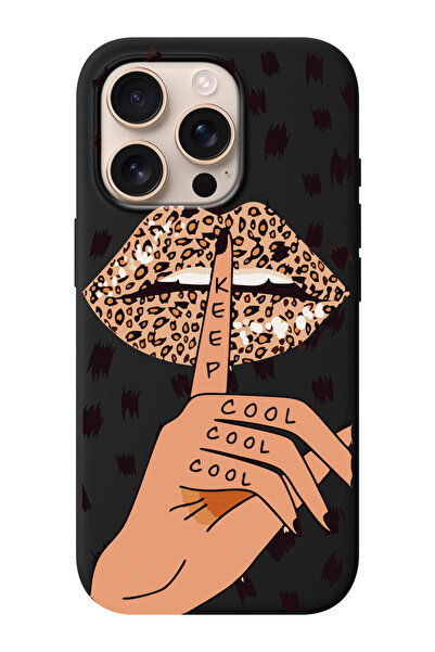 shoptocase iPhone 16 PRO Uyumlu Keep Cool Desenli İçi Süet Silikon Telefon Kı...