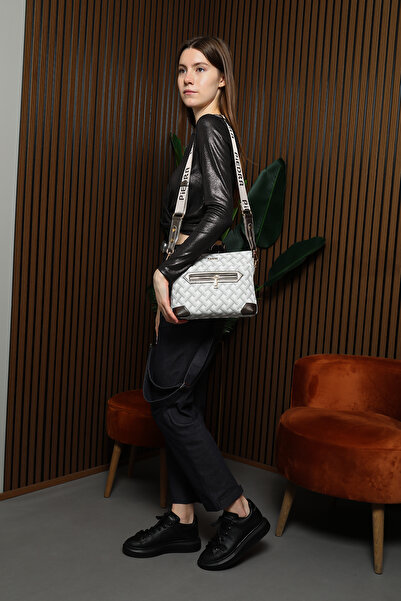 Piedra Білий платиновий колір, великі візерунки плетіння, дизайн із застібкою-блискавкою, плечові ремінці, нова колекція жіночих сумок