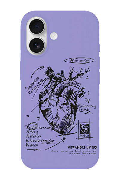shoptocase iPhone 16 Uyumlu Kalp Çizimi Desenli İçi Süet Silikon Telefon Kılıfı