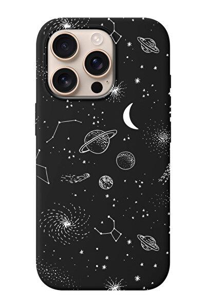 shoptocase iPhone 16 PRO Uyumlu Güneş Sistemi Desenli İçi Süet Silikon Telefo...