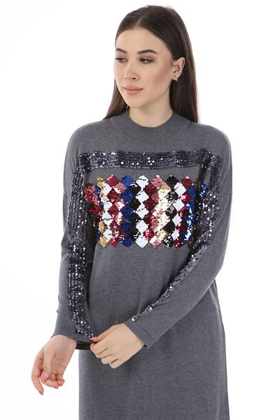 FTZ WOMEN Women's Sequin Front Knitwear Gray 21-1238