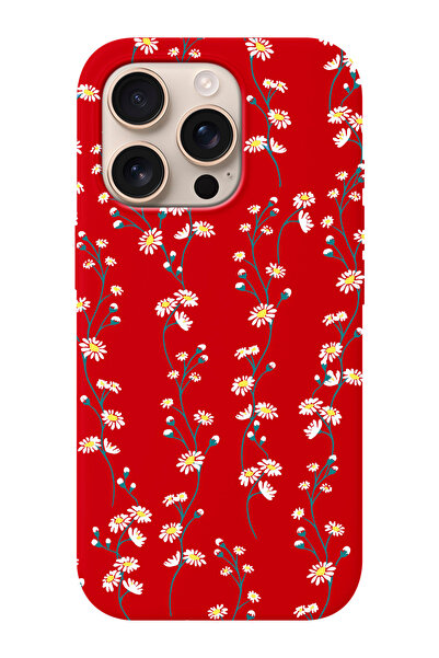 shoptocase iPhone 16 PRO Uyumlu Papatya Sarmaşığı Desenli İçi Süet Silikon Te...