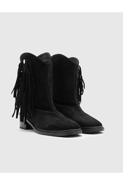 İLVİ Ankie Genuine Suede Leather Women's Black Heeled Boots