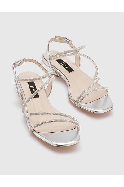 İLVİ Mika Silver Colored Genuine Stone Leather Women's Sandals