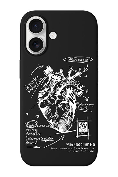shoptocase iPhone 16 Uyumlu Kalp Çizimi Desenli İçi Süet Silikon Telefon Kılıfı