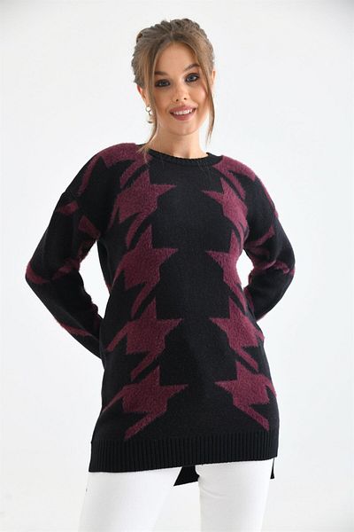 FTZ WOMEN Women's Houndstooth Detailed Blouse Black 20031