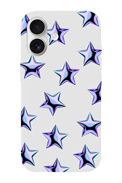 shoptocase iPhone 16 Uyumlu Mor Yıldızlar Desenli İçi Süet Silikon Telefon Kı...