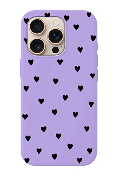 shoptocase iPhone 16 PRO Uyumlu Kalpler Desenli İçi Süet Silikon Telefon Kılıfı