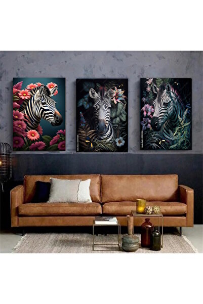 Tunax 3 LÜ ZEBRA TAKIM KANVAS TABLO EV DUVAR SALON OFİS DÜKKAN HEDİYELİK DEKA...