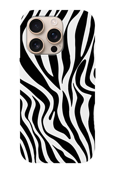 shoptocase iPhone 16 PRO Uyumlu Zebra Desenli İçi Süet Silikon Telefon Kılıfı
