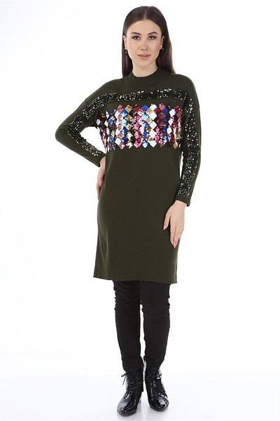 FTZ WOMEN Women's Sequin Front Knitwear Khaki 21-1238