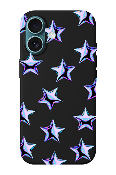 shoptocase iPhone 16 PLUS Uyumlu Mor Yıldızlar Desenli İçi Süet Silikon Telef...