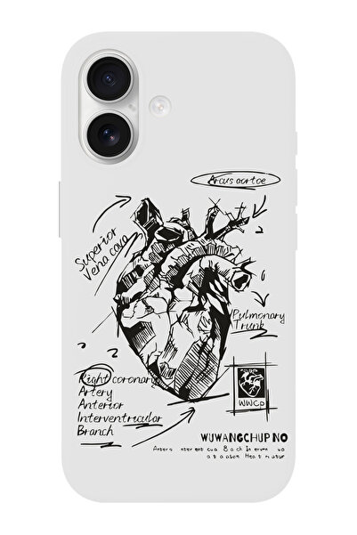 shoptocase iPhone 16 Uyumlu Kalp Çizimi Desenli İçi Süet Silikon Telefon Kılıfı