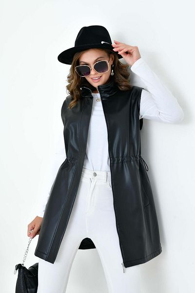 FTZ WOMEN Черен кожен дамски елек - 30927