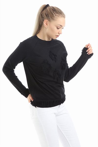 FTZ Γυναικεία λεπτομέρεια κειμένου Casual Tunik Black 21-1171