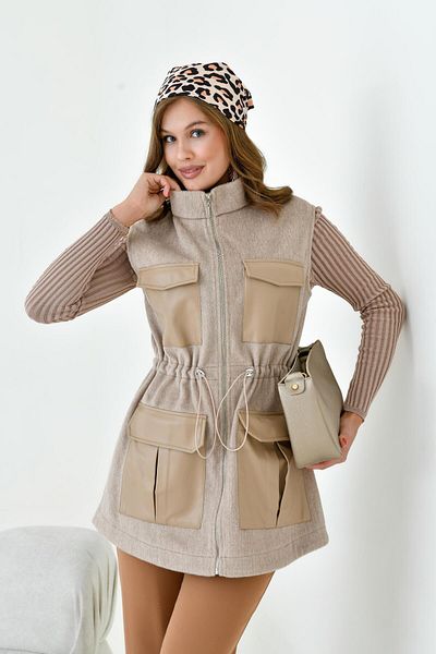 FTZ WOMEN Ftz Women's Stamp Leather Vest Beige 30962