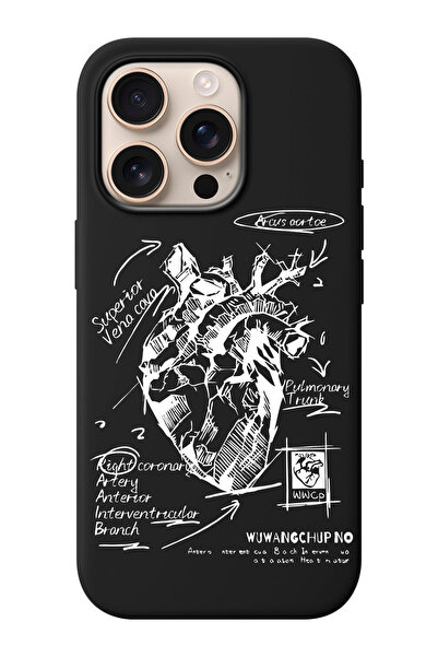 shoptocase iPhone 16 PRO Uyumlu Kalp Çizimi Desenli İçi Süet Silikon Telefon ...