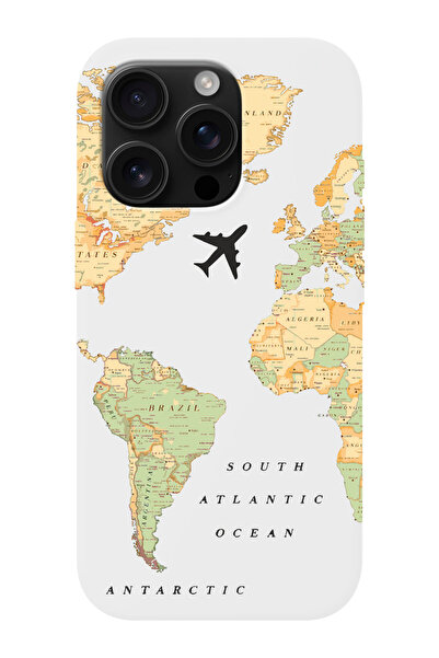 shoptocase iPhone 16 PRO MAX Uyumlu Eski Dünya Haritası Desenli İçi Süet Sili...