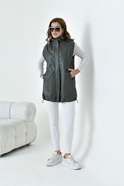 FTZ WOMEN Women's Leather Vest Khaki 30926