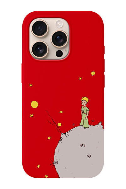 shoptocase iPhone 16 PRO Uyumlu Küçük Prens Moon Desenli İçi Süet Silikon Tel...
