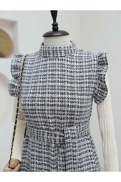 Modamorfo Ζώνη Tweed Gilet με βολάν στα μανίκια