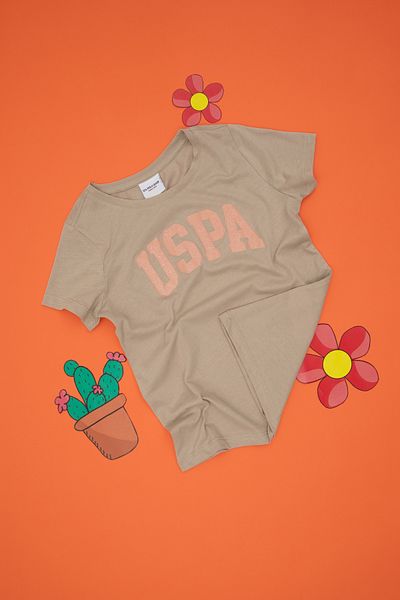 U.S. Polo Assn. Κοριτσίστικο μπλουζάκι με λαιμόκοψη ανοιχτόχρωμο χακί 50288500-VR183