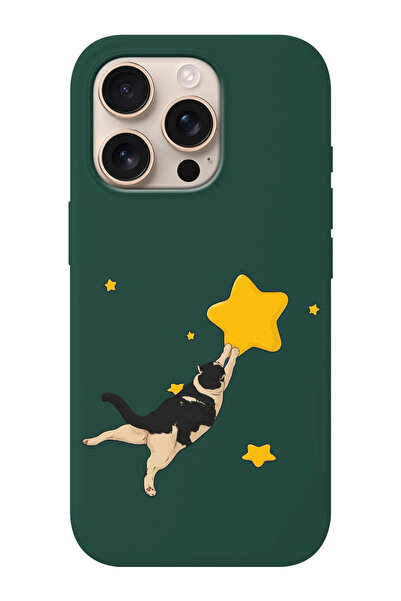 shoptocase iPhone 16 PRO Uyumlu Kedi ve Yıldız Desenli İçi Süet Silikon Telef...