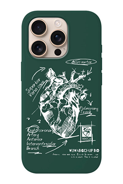 shoptocase iPhone 16 PRO Uyumlu Kalp Çizimi Desenli İçi Süet Silikon Telefon ...
